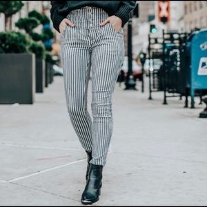 Free People Tapered Pants - Blue and White Textured Stripe - Size 10